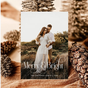 Modern Merry & Bright Photo plaid Tartan Holiday Card