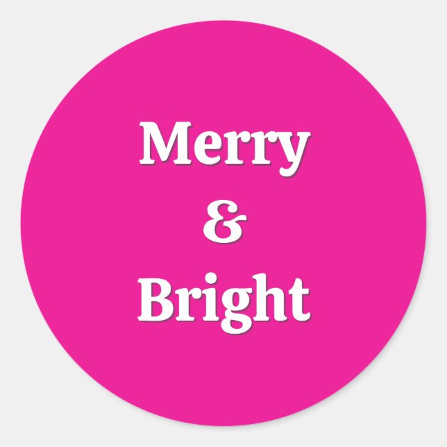 Modern Merry & Bright Pink Christmas Classic Round Sticker (Front)