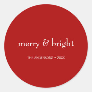 Modern Merry & Bright Red Christmas Holiday Classic Round Sticker