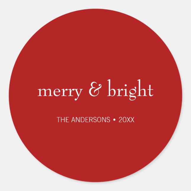 Modern Merry & Bright Red Christmas Holiday Classic Round Sticker (Front)
