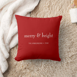 Modern Merry & Bright Red Christmas Holiday Cushion