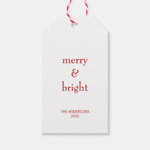 Modern Merry & Bright Red Christmas Holiday Gift Tags