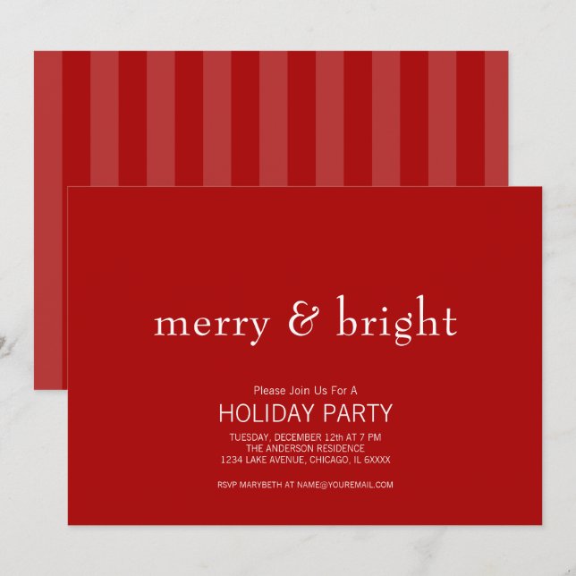 Modern Merry & Bright Red Christmas Holiday Invitation (Front/Back)