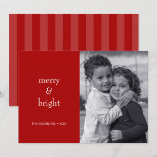 Modern Merry & Bright Red Christmas Photo Holiday Card