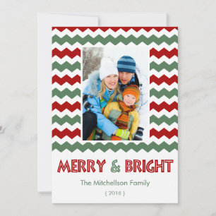 Modern Merry Bright Red Green Christmas Flat Card
