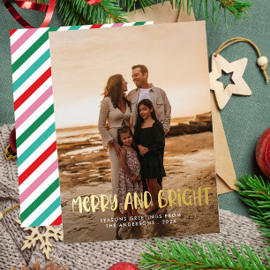 Modern Merry & Bright Retro Colourful Christmas Foil Holiday Card