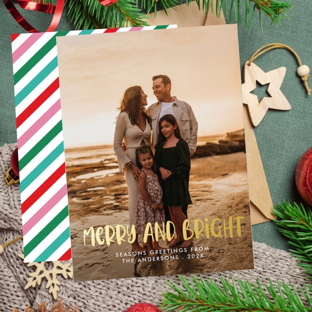 Modern Merry & Bright Retro Colourful Christmas  Foil Holiday Card (Creator Uploaded)