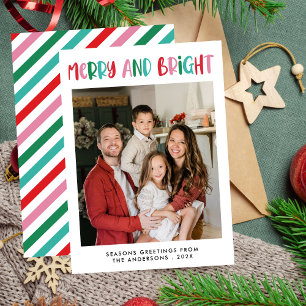 Modern Merry & Bright Retro Colourful Christmas Holiday Card