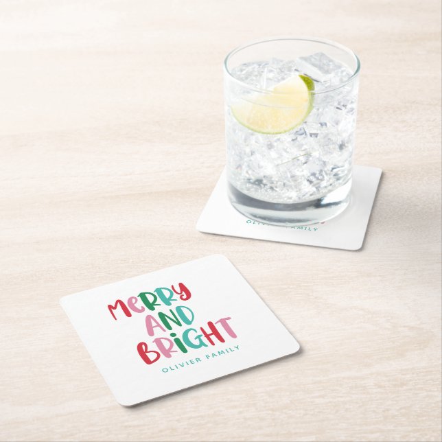 Modern Merry & Bright Retro Colourful Christmas  K Square Paper Coaster (Insitu)
