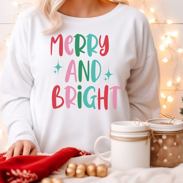 Modern Merry & Bright Retro Colourful Christmas  T-Shirt (Creator Uploaded)