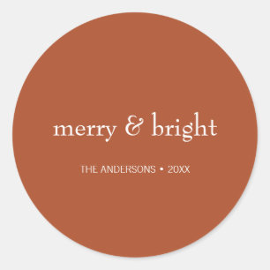 Modern Merry & Bright Terracotta Christmas Holiday Classic Round Sticker