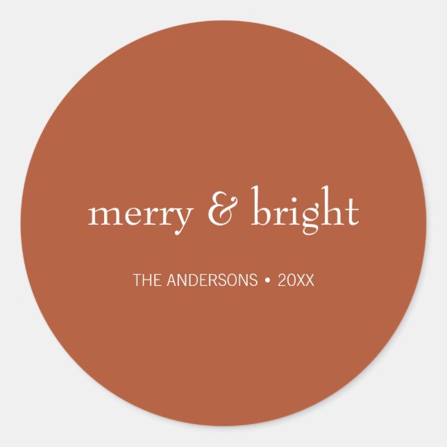 Modern Merry & Bright Terracotta Christmas Holiday Classic Round Sticker (Front)