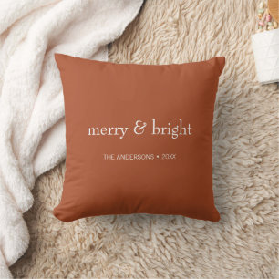 Modern Merry & Bright Terracotta Christmas Holiday Cushion