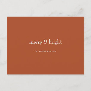 Modern Merry & Bright Terracotta Christmas Holiday Postcard