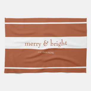 Modern Merry & Bright Terracotta Christmas Holiday Tea Towel