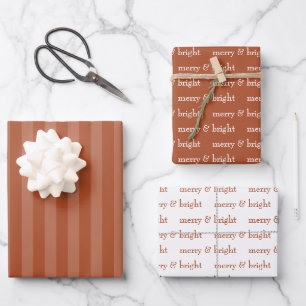 Modern Merry & Bright Terracotta Christmas Holiday Wrapping Paper Sheet