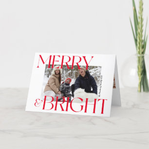 Modern Merry & Bright Typography 3 Photo Christmas Holiday Card