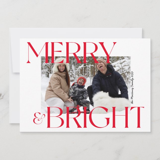 Modern Merry & Bright Typography Photo Christmas Holiday Card (Front)