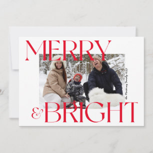 Modern Merry & Bright Typography Photo Christmas Holiday Card