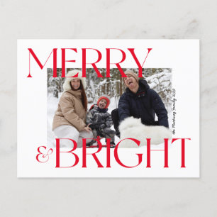 Modern Merry & Bright Typography Photo Christmas Holiday Postcard