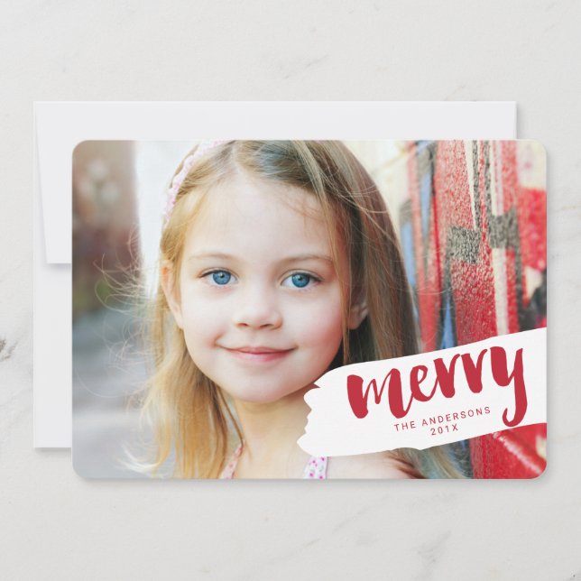 Modern Merry Brush Letter Holiday Photo Card (Front)
