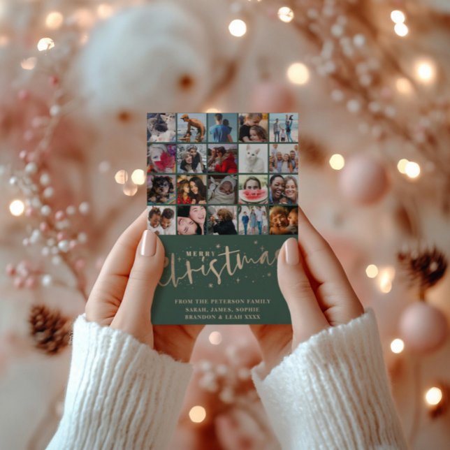 Modern Merry Christmas 20 photo collage Holiday Ca Card (Creator Uploaded)