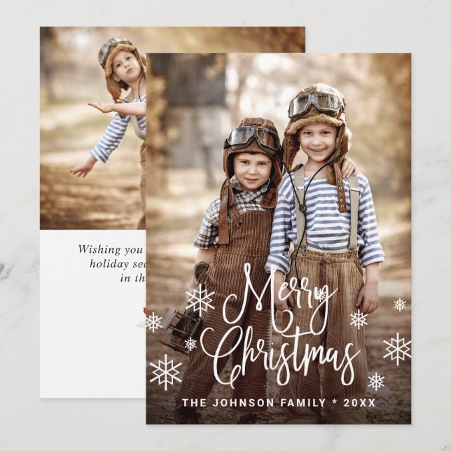 Modern Merry Christmas 2 PHOTO Greeting Holiday Card (Front/Back)