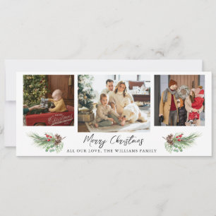 Modern Merry Christmas 3 Photo Collage  Holiday Card