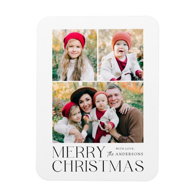 Modern Merry Christmas 3 Photo Collage Magnet (Vertical)