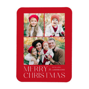 Modern Merry Christmas 3 Photo Collage Magnet