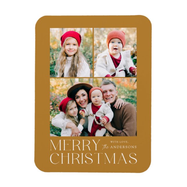 Modern Merry Christmas 3 Photo Collage Magnet (Vertical)