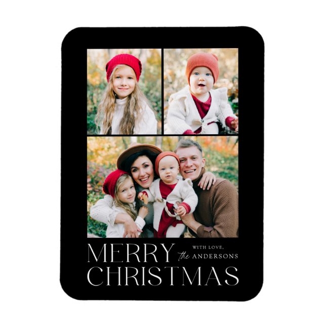 Modern Merry Christmas 3 Photo Collage Magnet (Vertical)