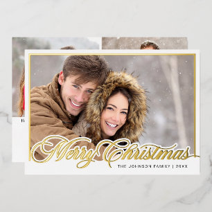 Modern Merry Christmas 3 PHOTO Gold Foil Holiday Card