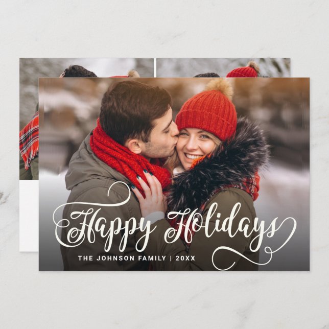 Modern Merry Christmas 3 PHOTO Greeting Holiday Card (Front/Back)