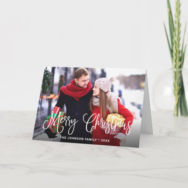 Modern Merry Christmas 3 PHOTO Greeting Holiday Card (Front)