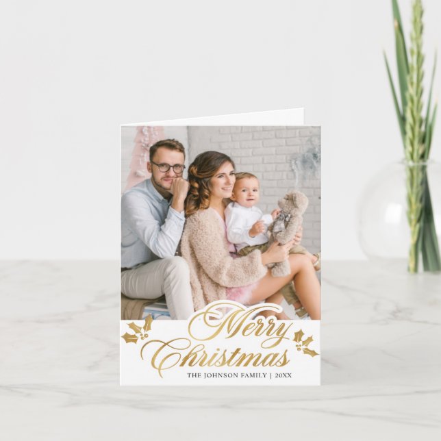 Modern Merry Christmas 3 PHOTO Greeting Holiday Card (Front)