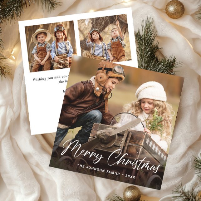 Modern Merry Christmas 3 PHOTO Greeting Simple  Holiday Card (Creator Uploaded)
