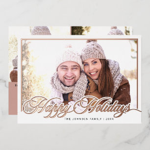 Modern Merry Christmas 3 PHOTO Rose Gold Foil Holiday Card
