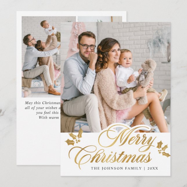 Modern Merry Christmas 4 Greeting Holiday Card (Front/Back)