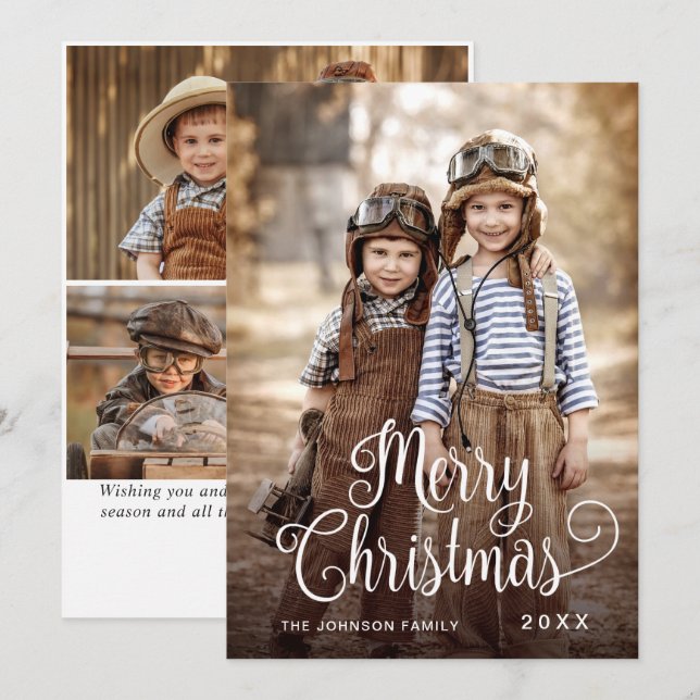 Modern Merry Christmas 4 PHOTO Greeting Holiday Card (Front/Back)