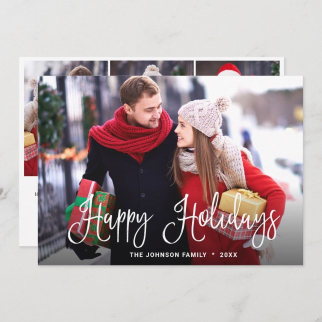 Modern Merry Christmas 4 PHOTO Greeting Holiday Card (Front/Back)