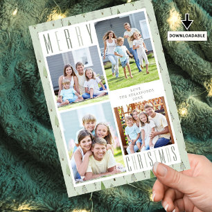 Modern MERRY CHRISTMAS 4 Photo Trees Green Holiday Card