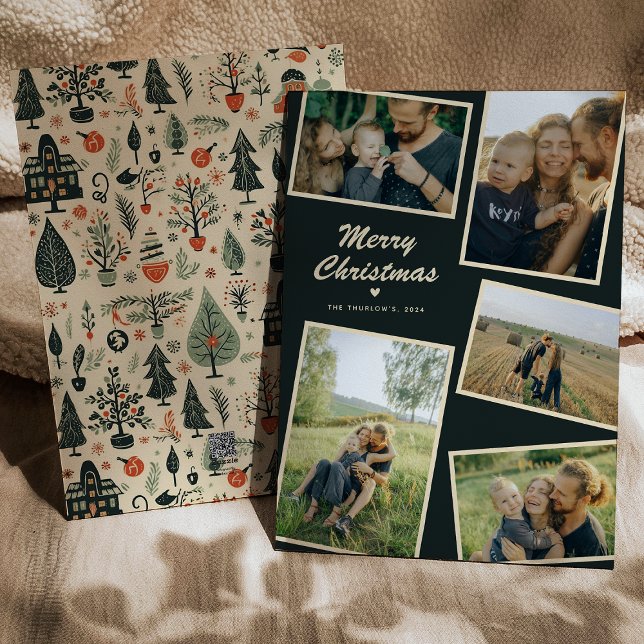 Modern Merry Christmas 5 Photo Holiday Card (Creator Uploaded)