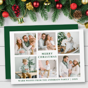 Modern Merry Christmas 6 Photo Green Holiday Card
