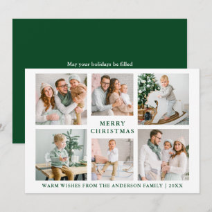 Modern Merry Christmas 6 Photo Green Holiday Card