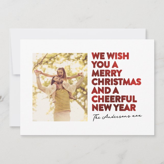 MODERN MERRY CHRISTMAS AND NEW YEAR FAUX RED FOIL HOLIDAY CARD (Front)