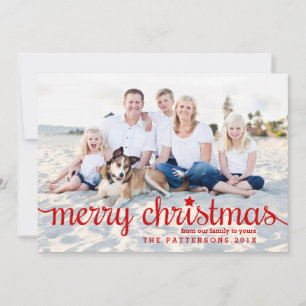 Modern Merry Christmas Big Photo Card in Red