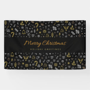 Modern Merry Christmas Black and Gold Icons Banner
