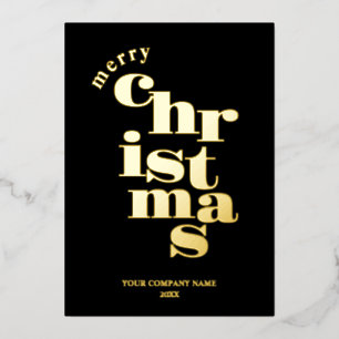 Modern Merry Christmas Black Corporate Logo Foil Holiday Card