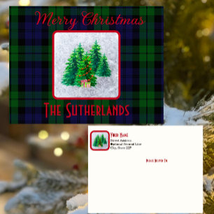 Modern Merry Christmas Black Watch Tartan Check Holiday Postcard